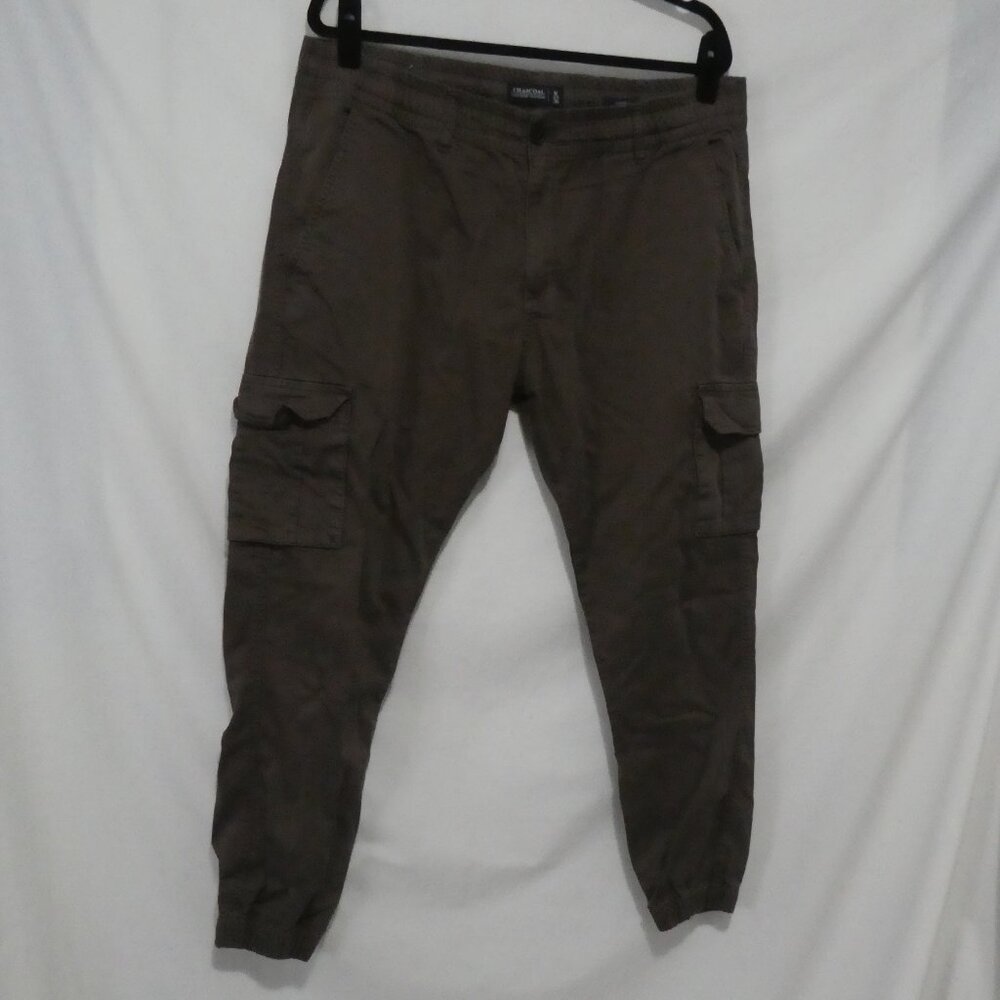 CHARCOAL - Cargo | xl - 36 | Casual Brown Cargo Pants with Elastic Cuffs